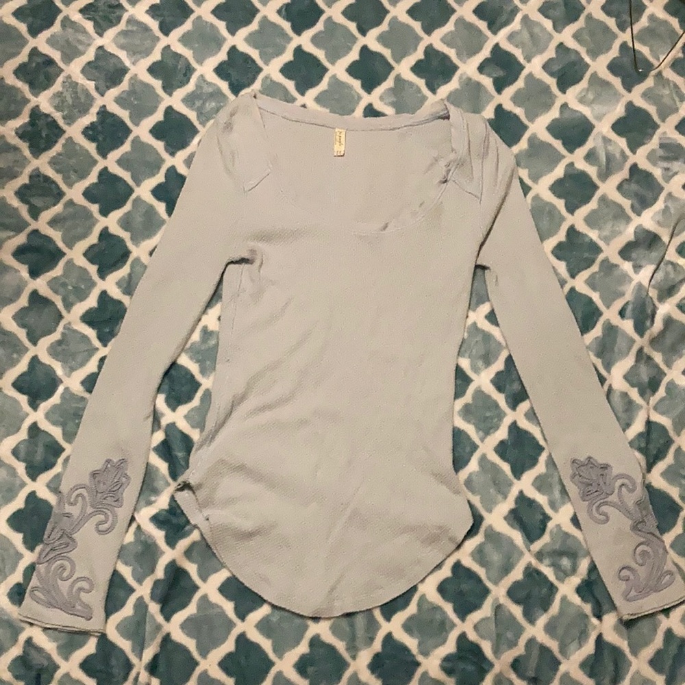 Smoky pale blue Free People embroidered thermal, S